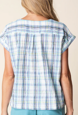 Habitat Habitat Sky Sky Blurred Plaid Print Round Neck S/S Top