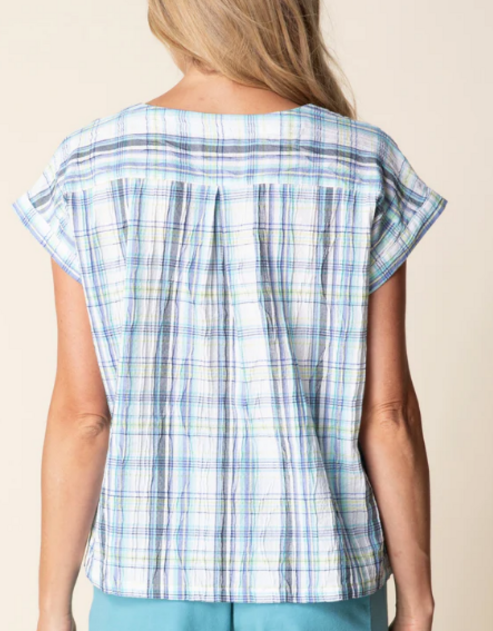 Habitat Habitat Sky Sky Blurred Plaid Print Round Neck S/S Top