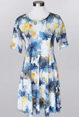 Keren Hart Keren Hart Blue/Yellow Floral Print Round Neck Short Sleeve  Dress