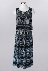 Keren Hart Keren Hart Black/White Print Tiered  Round Neck Sleeveless Dress
