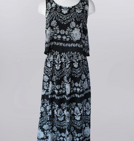 Keren Hart Keren Hart Black/White Print Tiered  Round Neck Sleeveless Dress