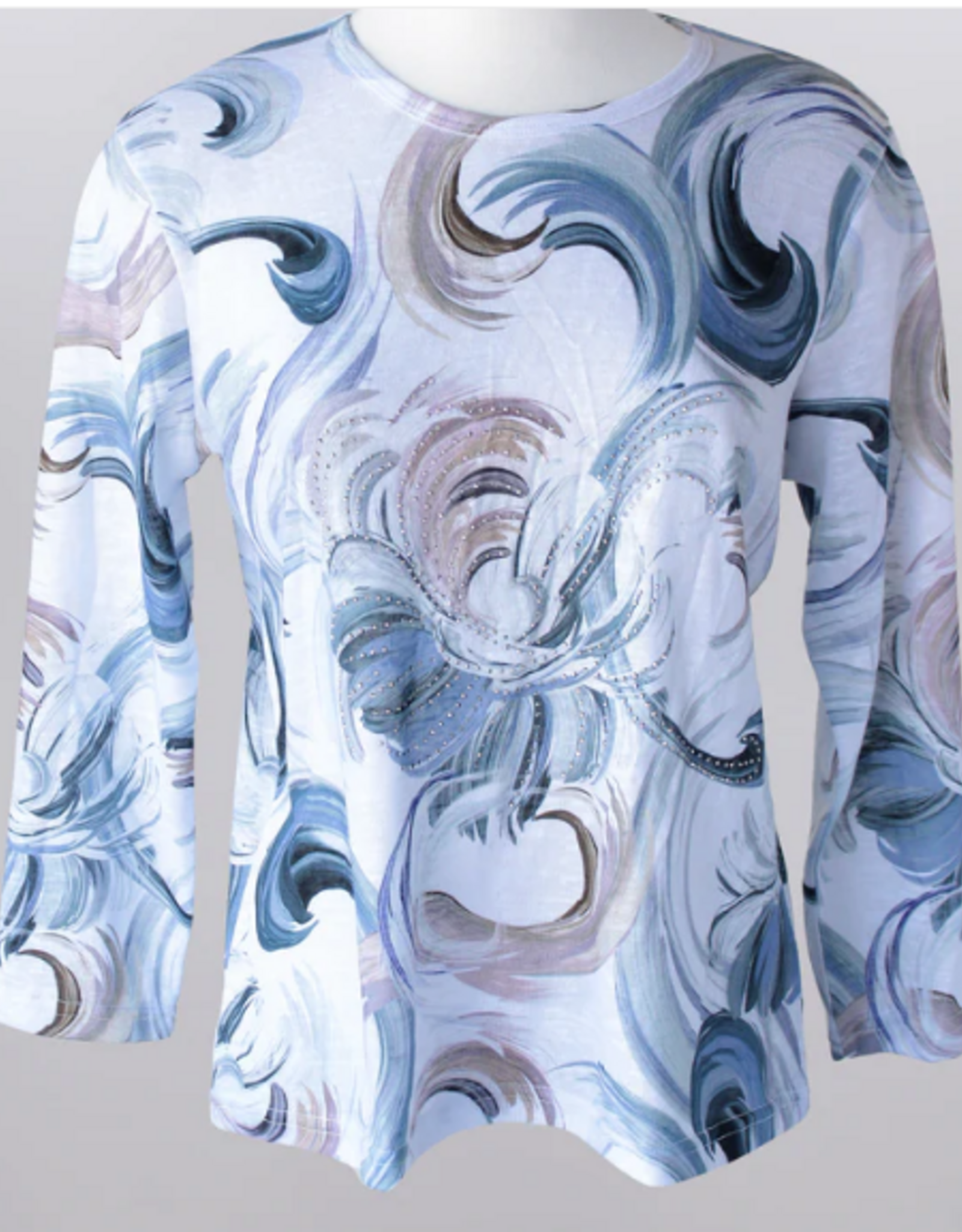Keren Hart Keren Hart Swirl Print Round Neck 3/4 Sleeve Top