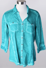 Keren Hart Keren Hart Turquoise Button Up 3/4 Sleeve Top