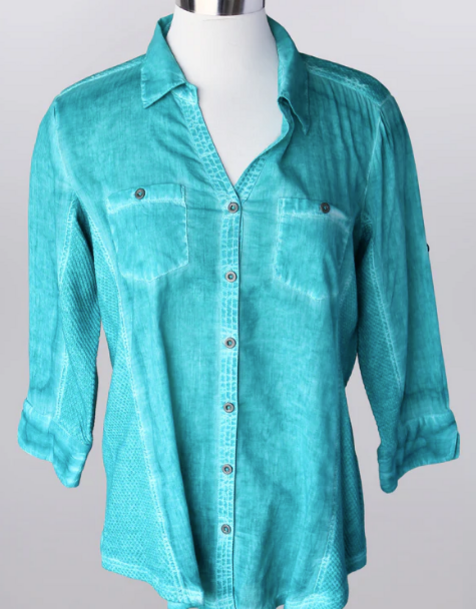 Keren Hart Keren Hart Turquoise Button Up 3/4 Sleeve Top
