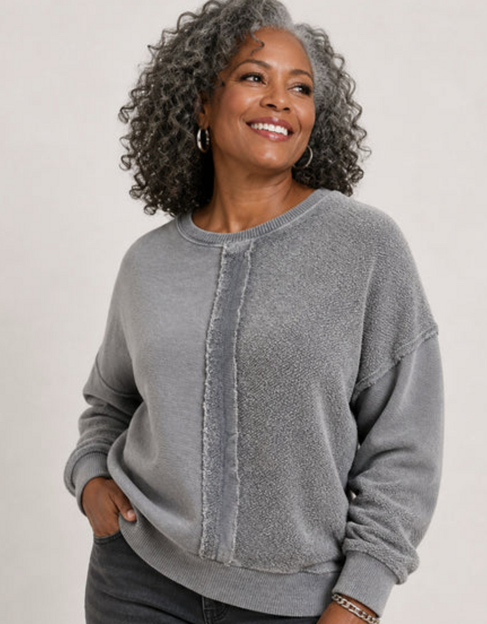 Keren Hart Keren Hart Dove Grey  Round Neck Drop Shoulder Long Sleeve Top