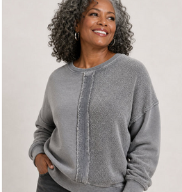 Keren Hart Keren Hart 22066 Dove Grey  Round Neck Drop Shoulder Long Sleeve Top