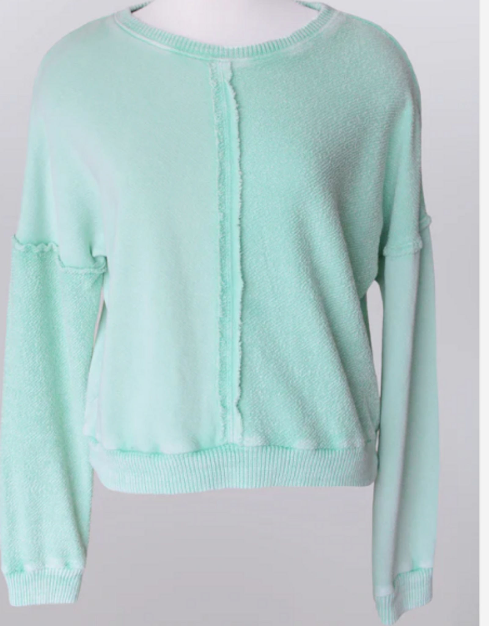 Keren Hart Keren Hart Spearmint Round Neck Drop Shoulder Long Sleeve Top