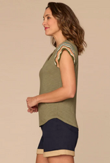 Democracy Democracy B9446LU3E Lily Pad Crochet Cap Sleeve Notched V-Neck Knit Top