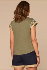Democracy Democracy B9446LU3E Lily Pad Crochet Cap Sleeve Notched V-Neck Knit Top