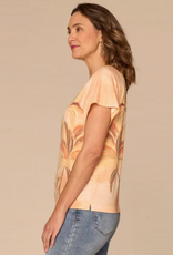 Democracy Democracy B97303V3E Salmon Buff Palm Tree Scoop Neck Short Sleeve Top
