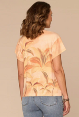 Democracy Democracy B97303V3E Salmon Buff Palm Tree Scoop Neck Short Sleeve Top