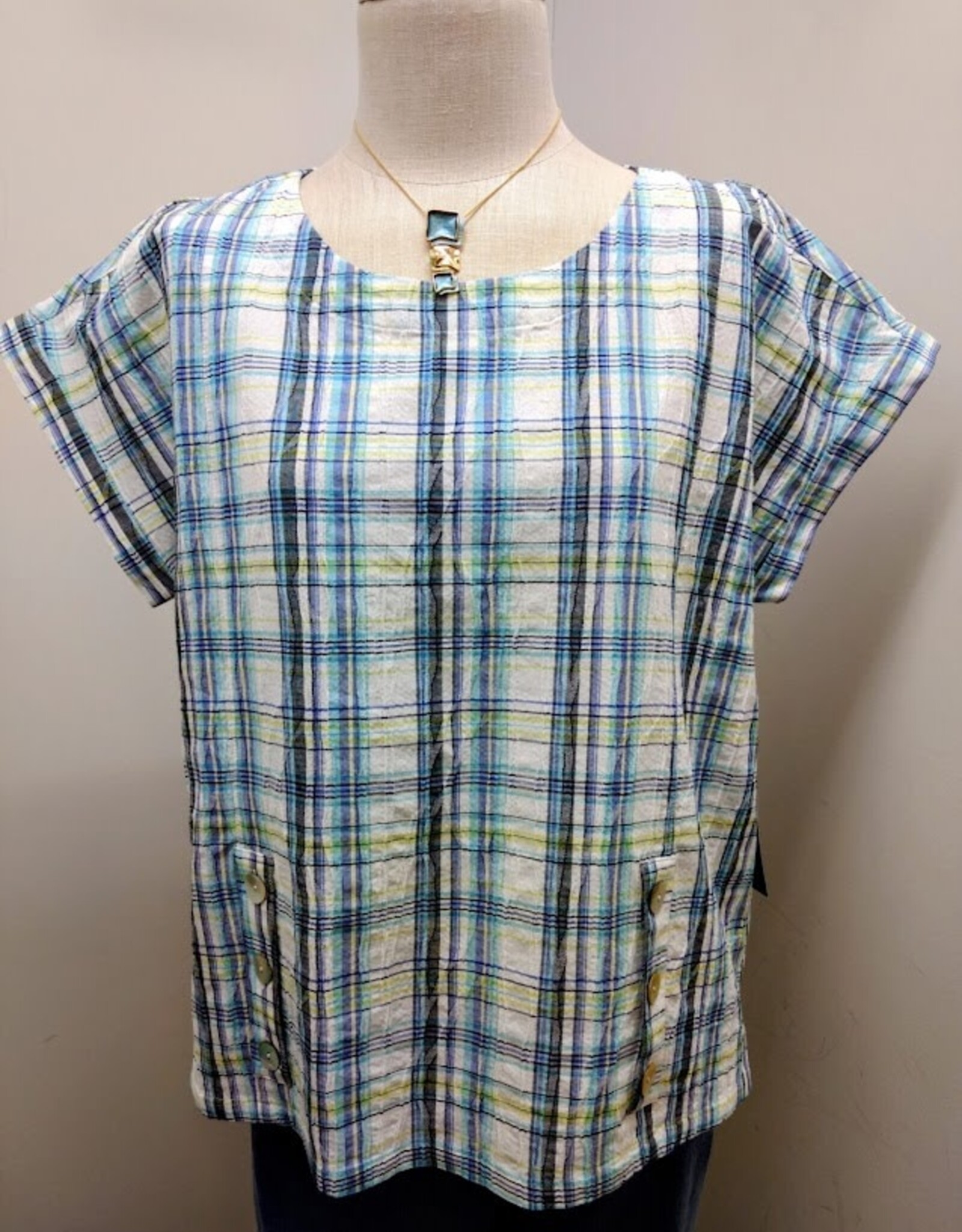 Habitat Habitat Sky Sky Blurred Plaid Print Round Neck S/S Top