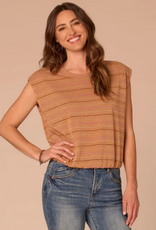 Democracy Democracy B7252OM3E Biscotti Metallic Stripe Scoop Neck Cap Sleeve Knit Top