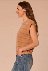 Democracy Democracy B7252OM3E Biscotti Metallic Stripe Scoop Neck Cap Sleeve Knit Top