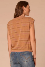 Democracy Democracy B7252OM3E Biscotti Metallic Stripe Scoop Neck Cap Sleeve Knit Top
