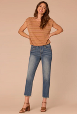 Democracy Democracy B7252OM3E Biscotti Metallic Stripe Scoop Neck Cap Sleeve Knit Top