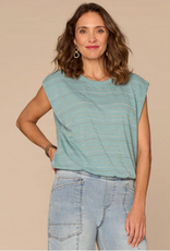 Democracy Democracy B7252OM3E Aqua Metallic Stripe Scoop Neck Cap Sleeve Knit Top