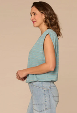 Democracy Democracy B7252OM3E Aqua Metallic Stripe Scoop Neck Cap Sleeve Knit Top