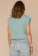 Democracy Democracy B7252OM3E Aqua Metallic Stripe Scoop Neck Cap Sleeve Knit Top