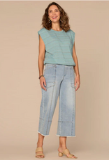 Democracy Democracy B7252OM3E Aqua Metallic Stripe Scoop Neck Cap Sleeve Knit Top