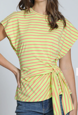 APNY APNY Citrine/Orange Stripe Cinched Waist Tie Short Sleeve Top