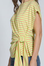 APNY APNY Citrine/Orange Stripe Cinched Waist Tie Short Sleeve Top
