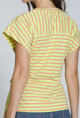 APNY APNY Citrine/Orange Stripe Cinched Waist Tie Short Sleeve Top