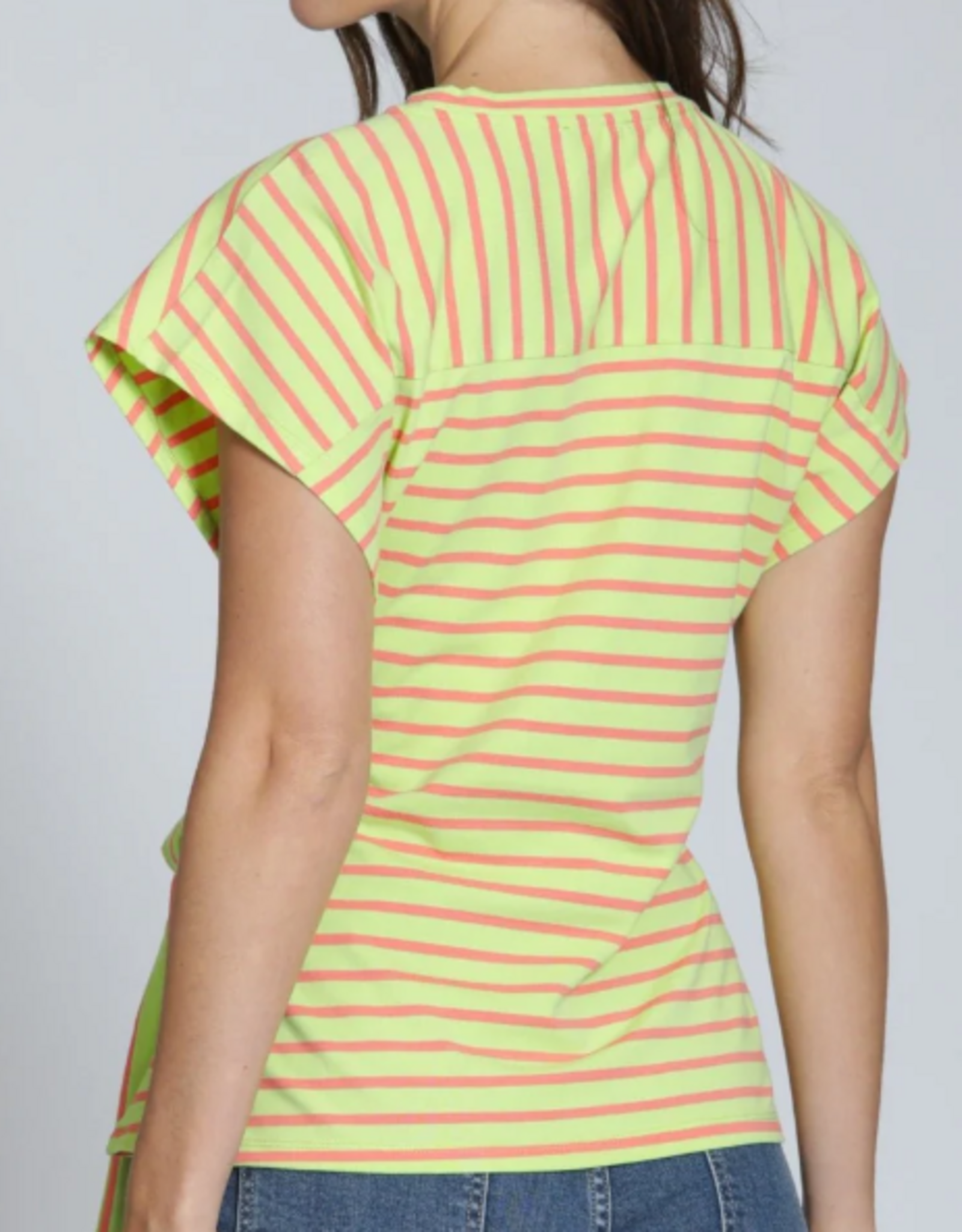 APNY APNY Citrine/Orange Stripe Cinched Waist Tie Short Sleeve Top