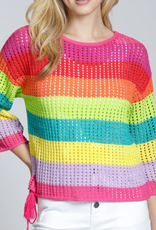 APNY APNY Pellow/Pink Multi Lattice Stripe  Crew Top