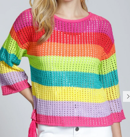 APNY APNY Pellow/Pink Multi Lattice Stripe  Crew Top