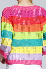 APNY APNY Pellow/Pink Multi Lattice Stripe  Crew Top