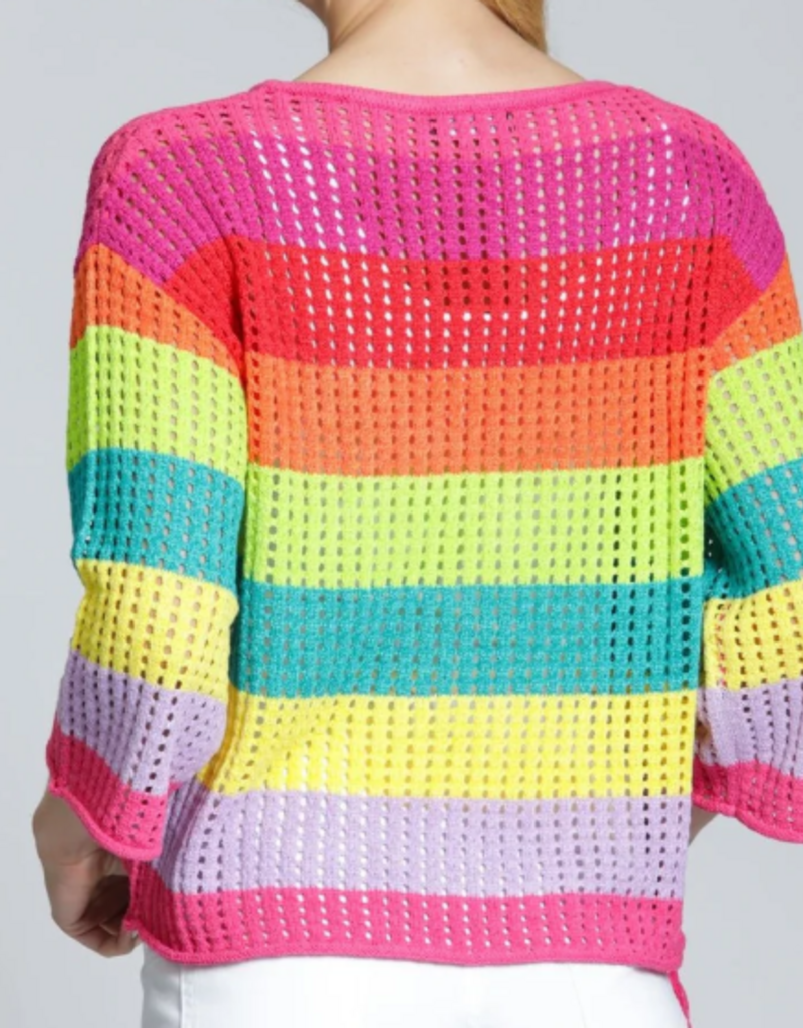APNY APNY Pellow/Pink Multi Lattice Stripe  Crew Top