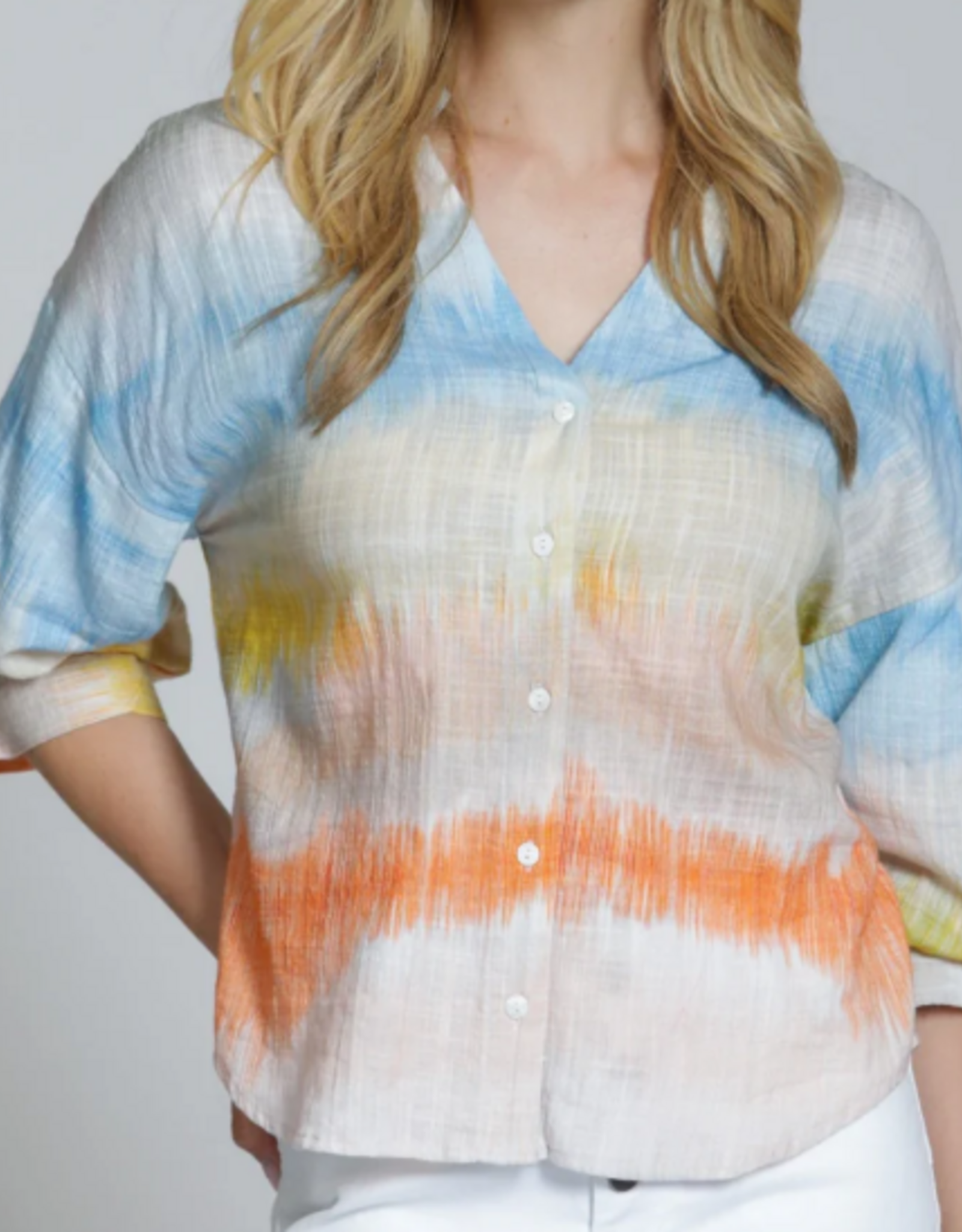 APNY APNY Horizon Haze Ombre Button Up Blouson Sleeve Top