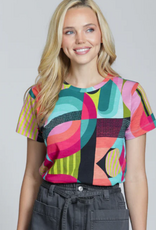 APNY APNY Turquoise Multi Color Block  Round Neck Short Sleeve Top