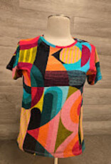 APNY APNY Turquoise Multi Color Block  Round Neck Short Sleeve Top