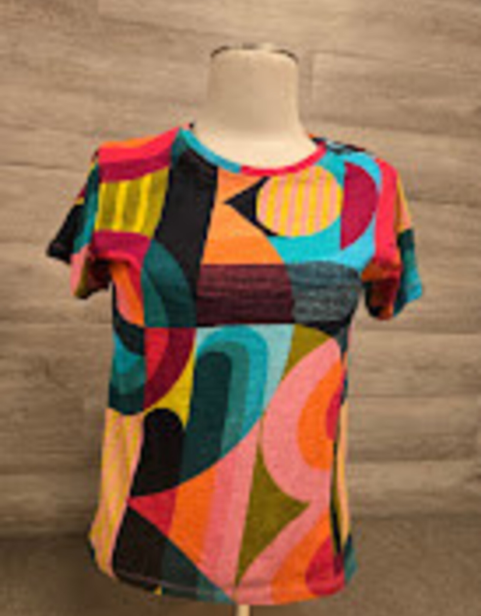 APNY APNY Turquoise Multi Color Block  Round Neck Short Sleeve Top
