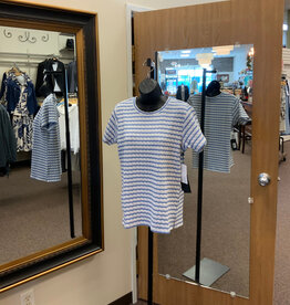 APNY APNY Blue White Stripe Round Neck Short Sleeve  Top