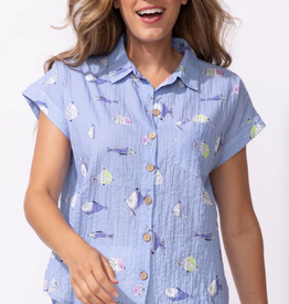 Escape Escape Gone Fishing Chill Short Sleeve Button Up Top