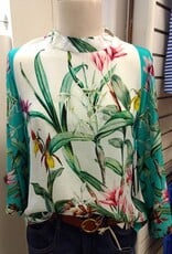APNY APNY Turquoise Multi Print Banded Collar Bell Sleeve Top