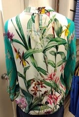 APNY APNY Turquoise Multi Print Banded Collar Bell Sleeve Top