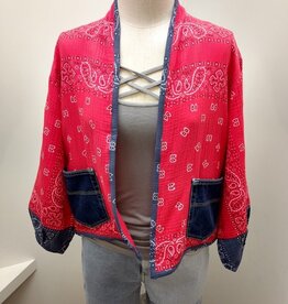 Shannon Passero Shannon Passero  Red/Navy Bandana Mix Open Front Cardigan