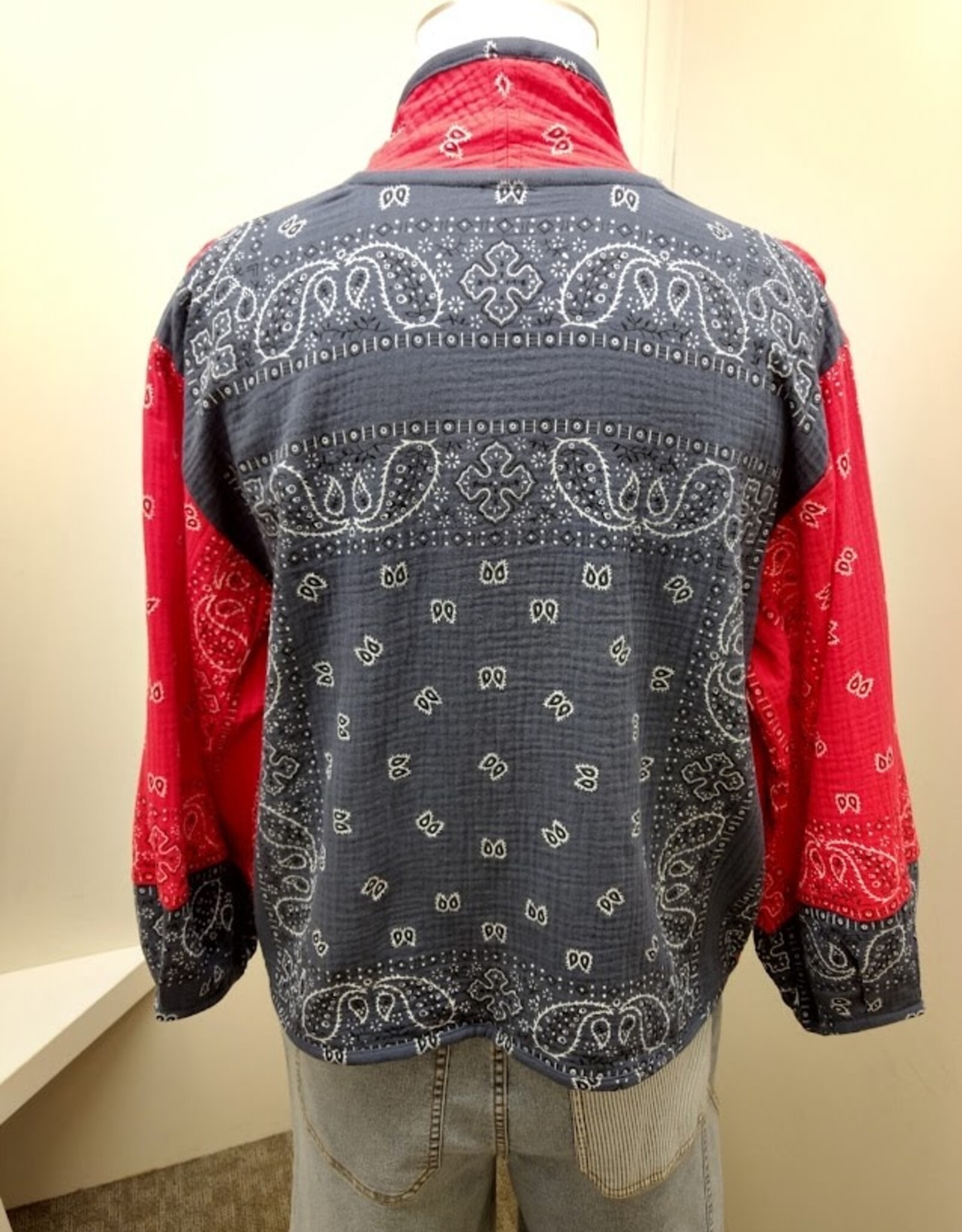 Shannon Passero Shannon Passero 5756 Red/Navy Bandana Mix Open Front Cardigan