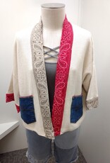 Shannon Passero Shannon Passaro 5771 Cream/Red/Sand Bandana Mix Open Front Cardigan