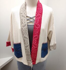 Shannon Passero Shannon Passero Cream/Red/Sand Bandana Mix Open Front Cardigan
