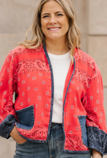 Shannon Passero Shannon Passero  Red/Navy Bandana Mix Open Front Cardigan
