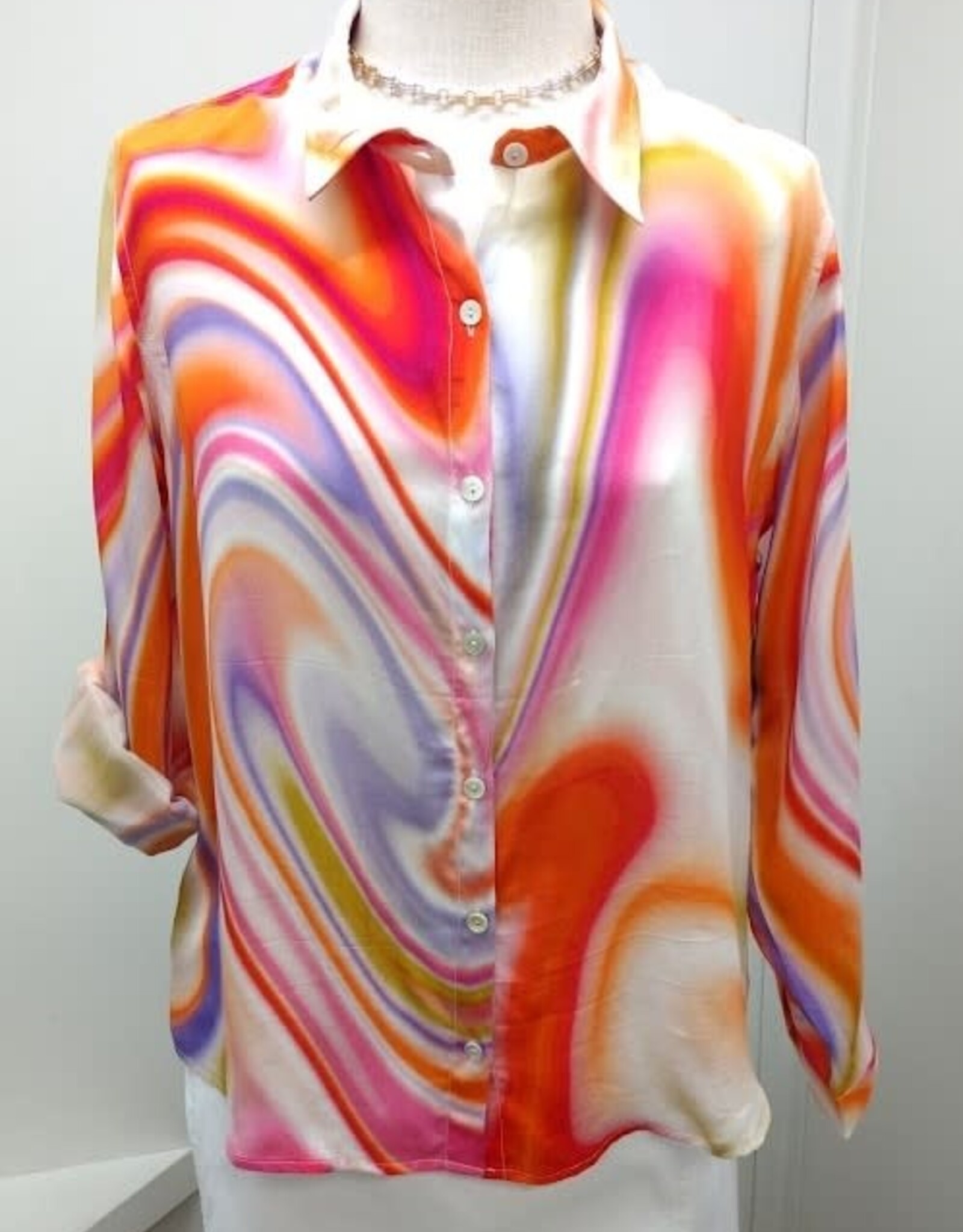 APNY APNY Orange Mutli  Button Up Roll Tab Sleeve