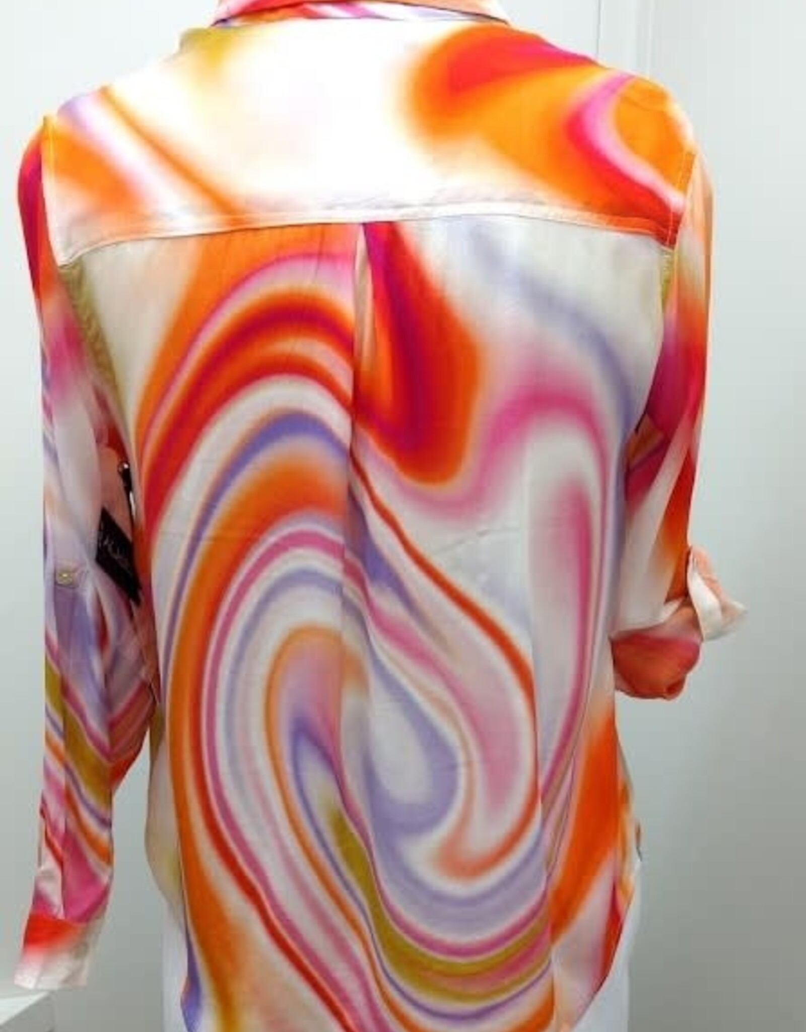 APNY APNY Orange Mutli  Button Up Roll Tab Sleeve