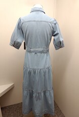APNY APNY Light Indigo Tiered Dress Front Patch Pockets S/S  Belted Dress