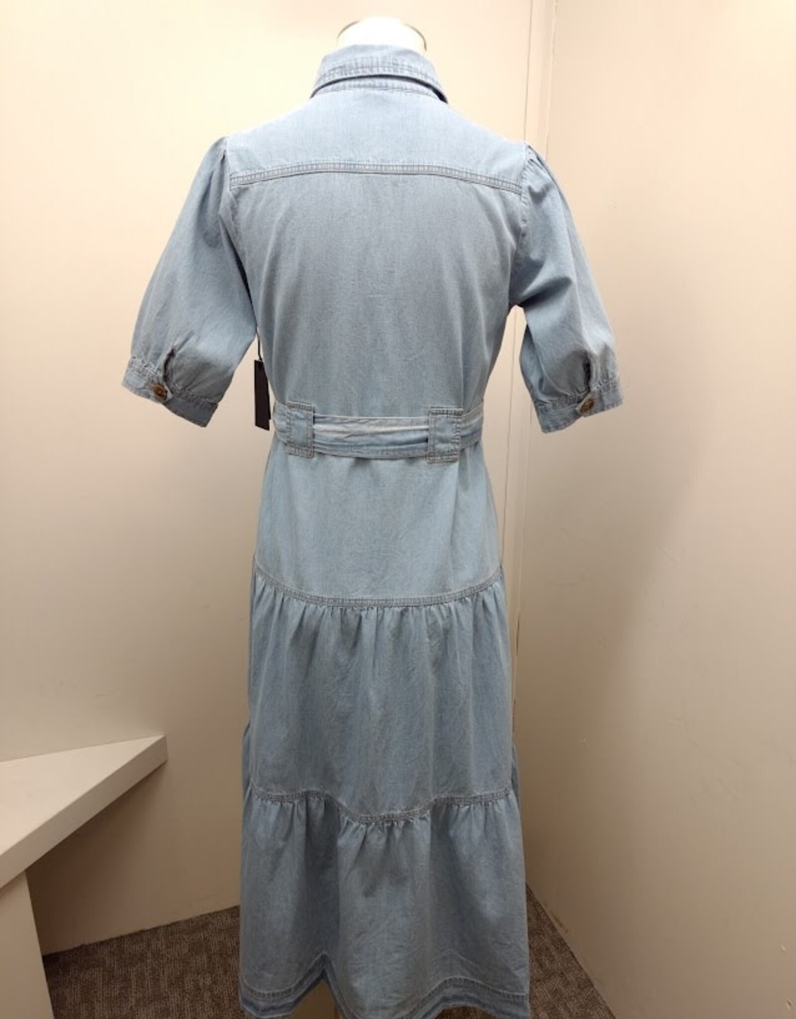APNY APNY Light Indigo Tiered Dress Front Patch Pockets S/S  Belted Dress