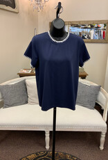 Threads 4 Thought THREADS 4 THOUGHT  Navy Ginny Novelty Stitch Round Neck S/S Top